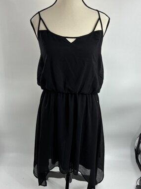 Guess Womens L Black Chiffon Dress Sleeveless Strappy Asymmetrical Hem